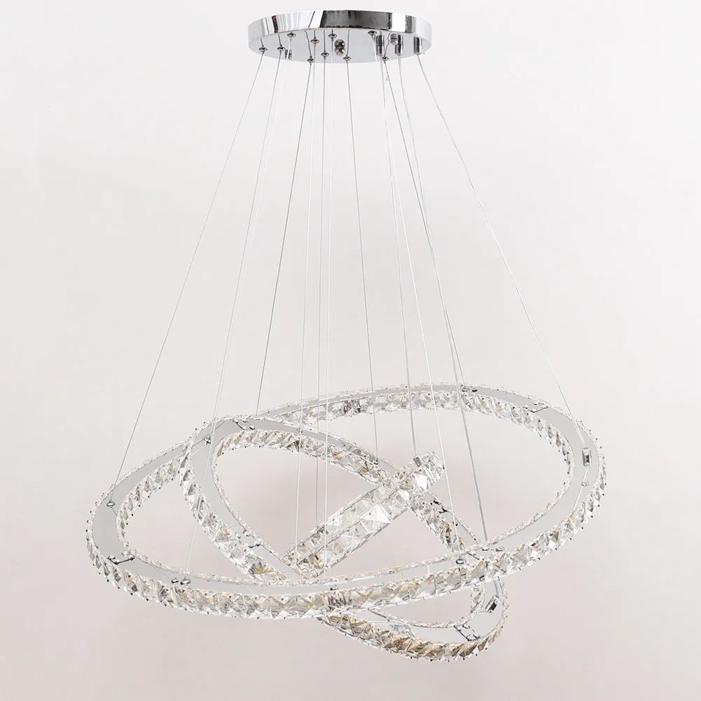 3 Rings Ceiling Light Crystal LED Chandelier Pendant Non-Dimmable