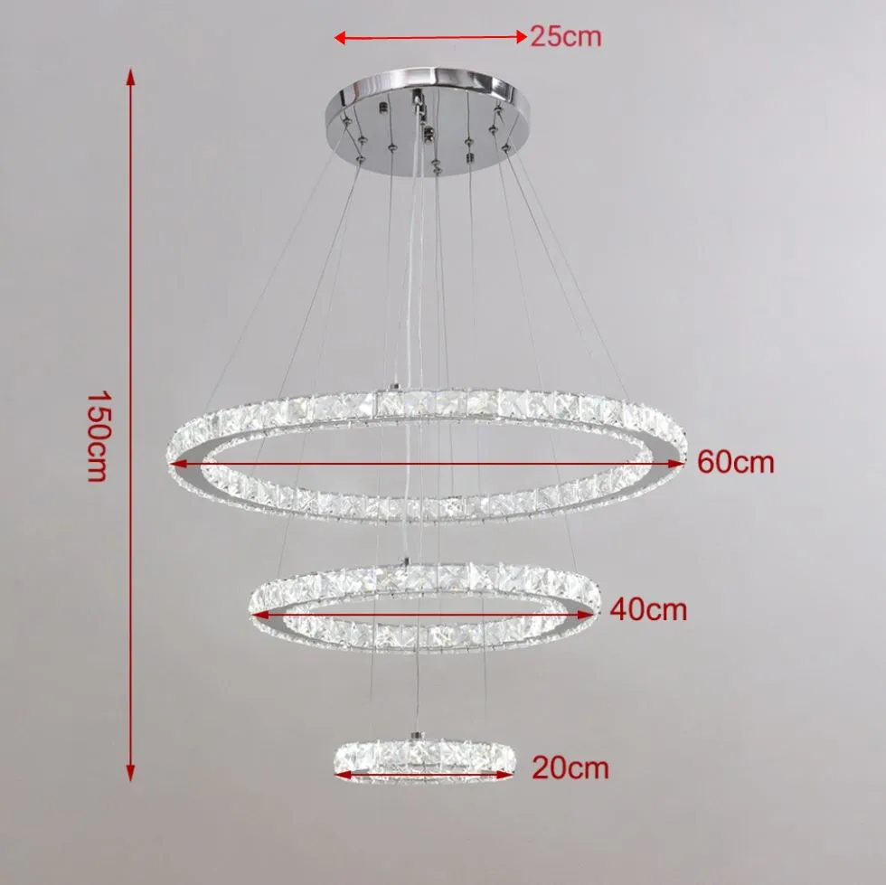 3 Rings Ceiling Light Crystal LED Chandelier Pendant Non-Dimmable