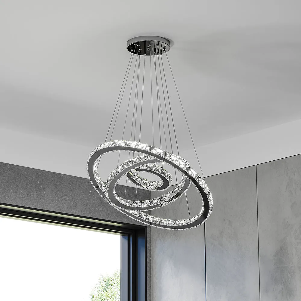 3 Rings Ceiling Light Crystal LED Chandelier Pendant Non-Dimmable