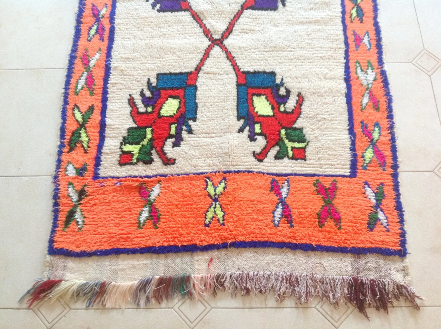 AZILAL. Vintage Moroccan Rug. Wool Boucherouite Carpet. Modern Design.