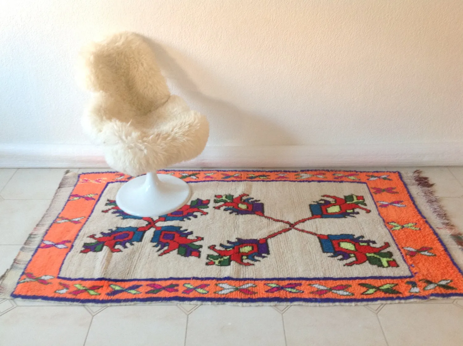 AZILAL. Vintage Moroccan Rug. Wool Boucherouite Carpet. Modern Design.