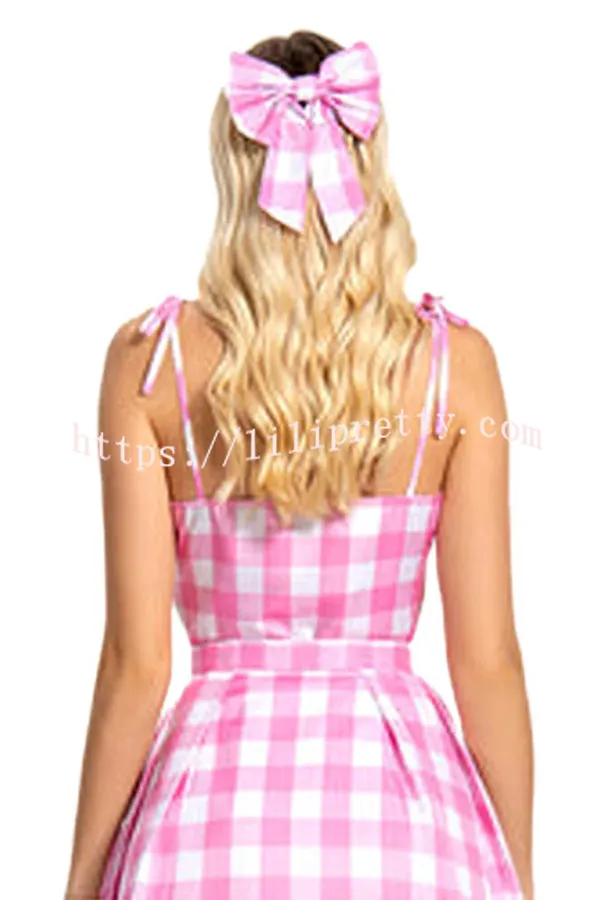 Barbie Pink Plaid Printed Cami Midi Dress