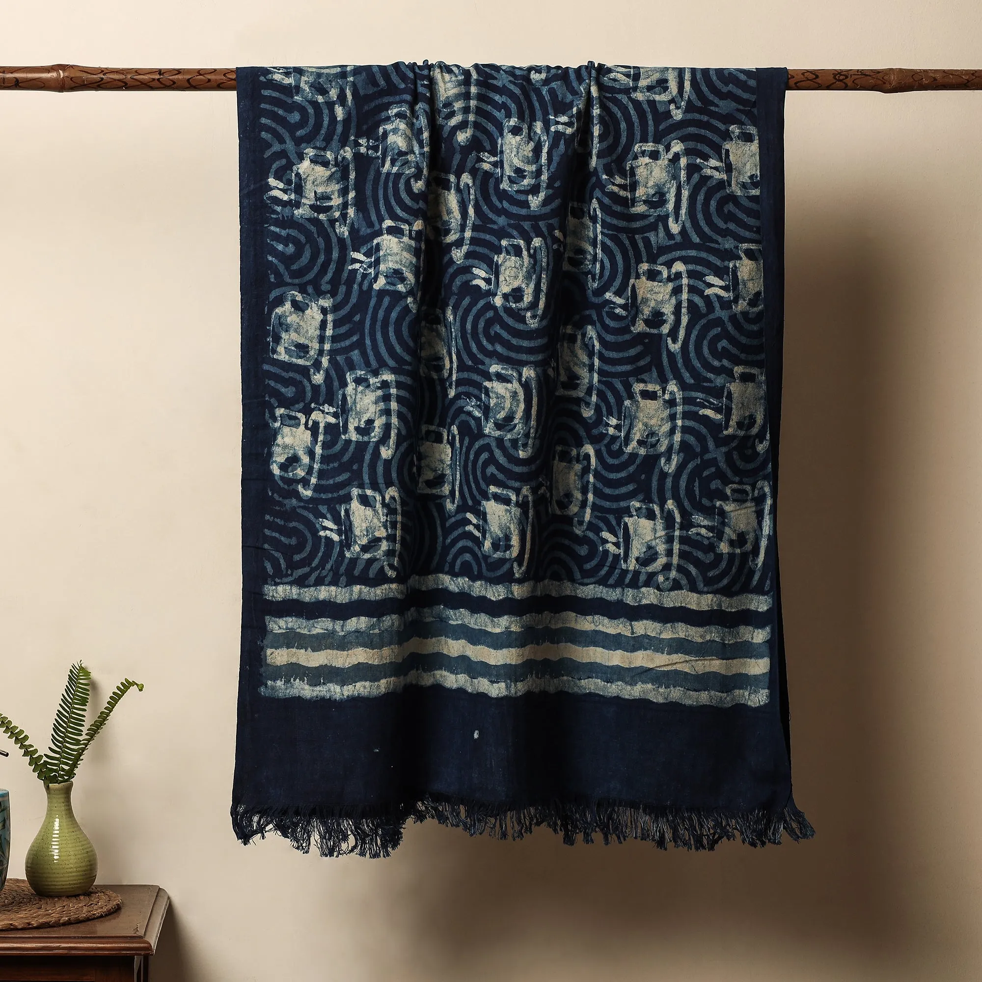 Blue - Bindaas Block Printed Jhiri Handloom Cotton Towel