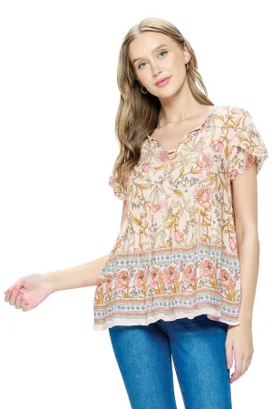 Blush Blouse Floral Ruffled