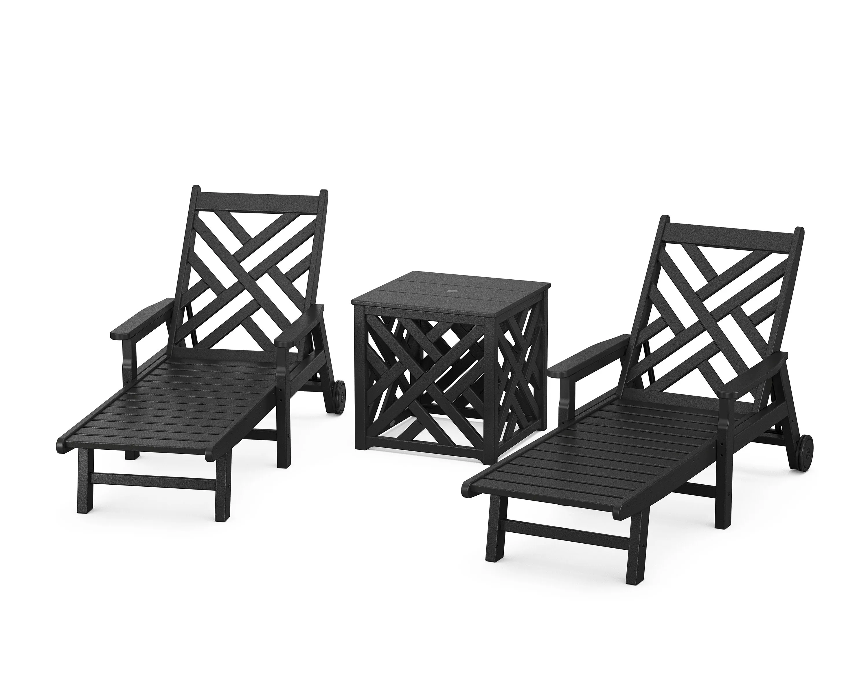 Chippendale 3-Piece Chaise Set with Umbrella Stand Accent Table