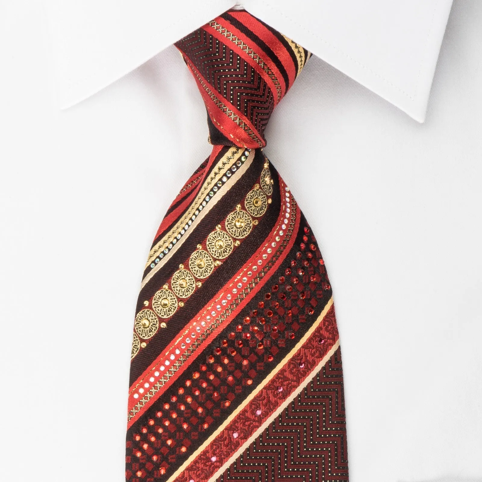 Daniel Hechter Silk Rhinestone Necktie Orange Stripes On Brown With Sparkles