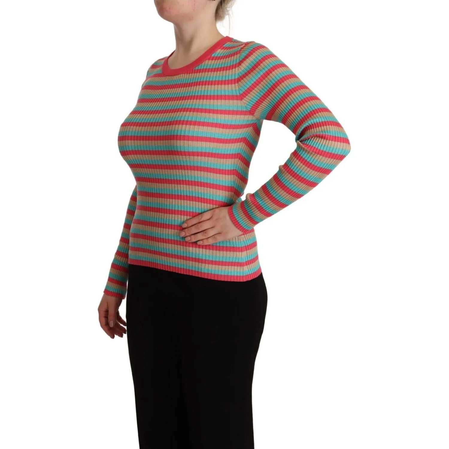 Dolce & Gabbana Elegant Striped Silk Crew Neck Pullover