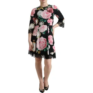 Dolce & Gabbana Enchanting Floral A-Line Dress with Sequined Detail