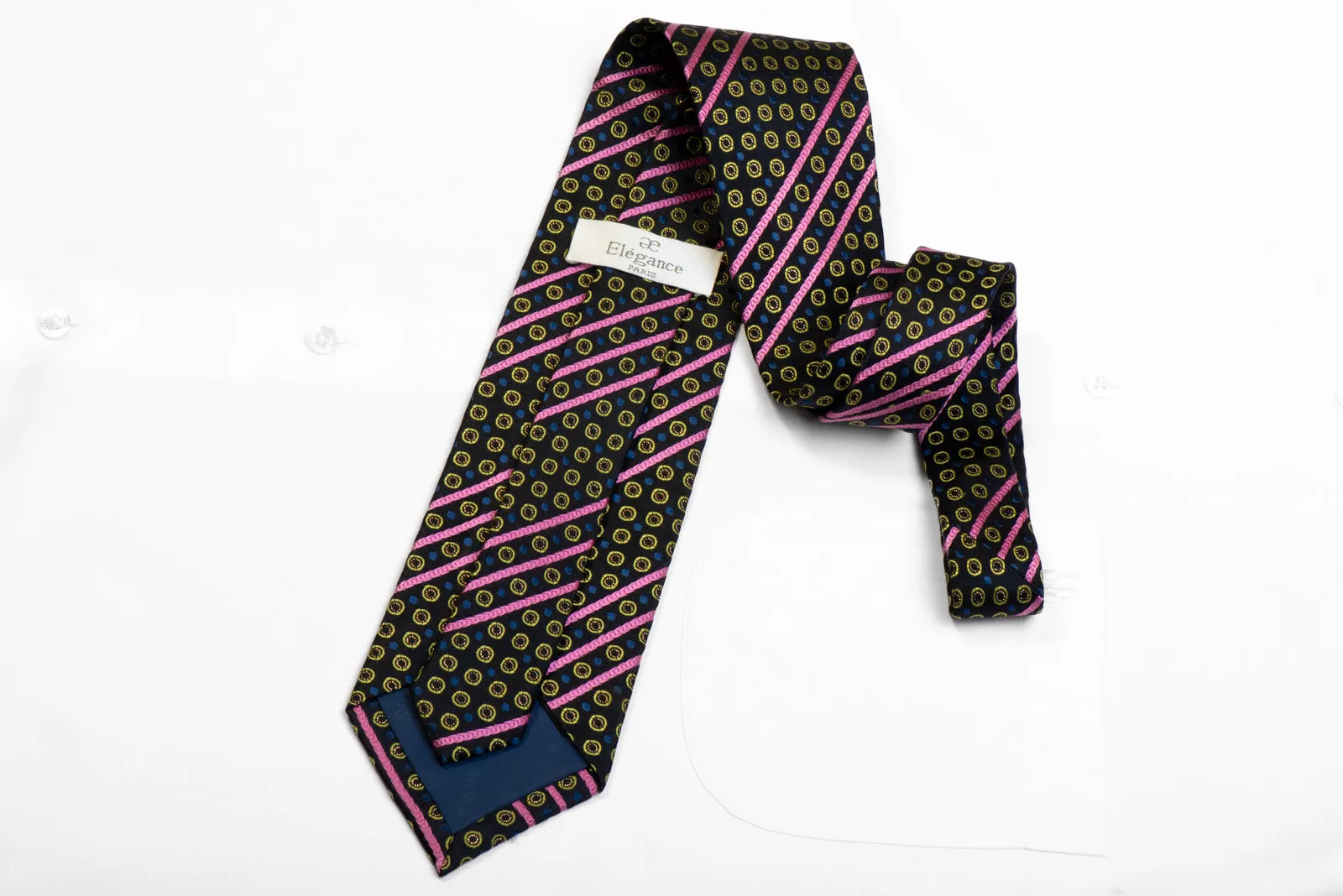 Elegance Rhinestone Silk Necktie Pink Green Stripes Geometric On Navy With Sparkle