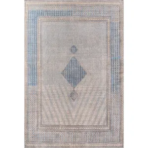 Extra Large Turkish Geometric Blue & Beige Area Rug