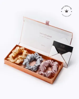 FEELITS 100% Royal Mulberry Silk. Natural Care Hair Scrunchies- Trio Set