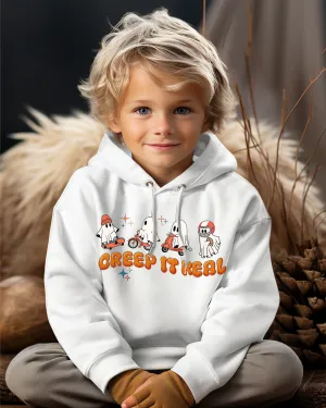 Free Shipping! Kids Halloween Hoodie, Creep It Real Hooded Sweatshirt, Boys or Girls Retro Sports, Colorful Design