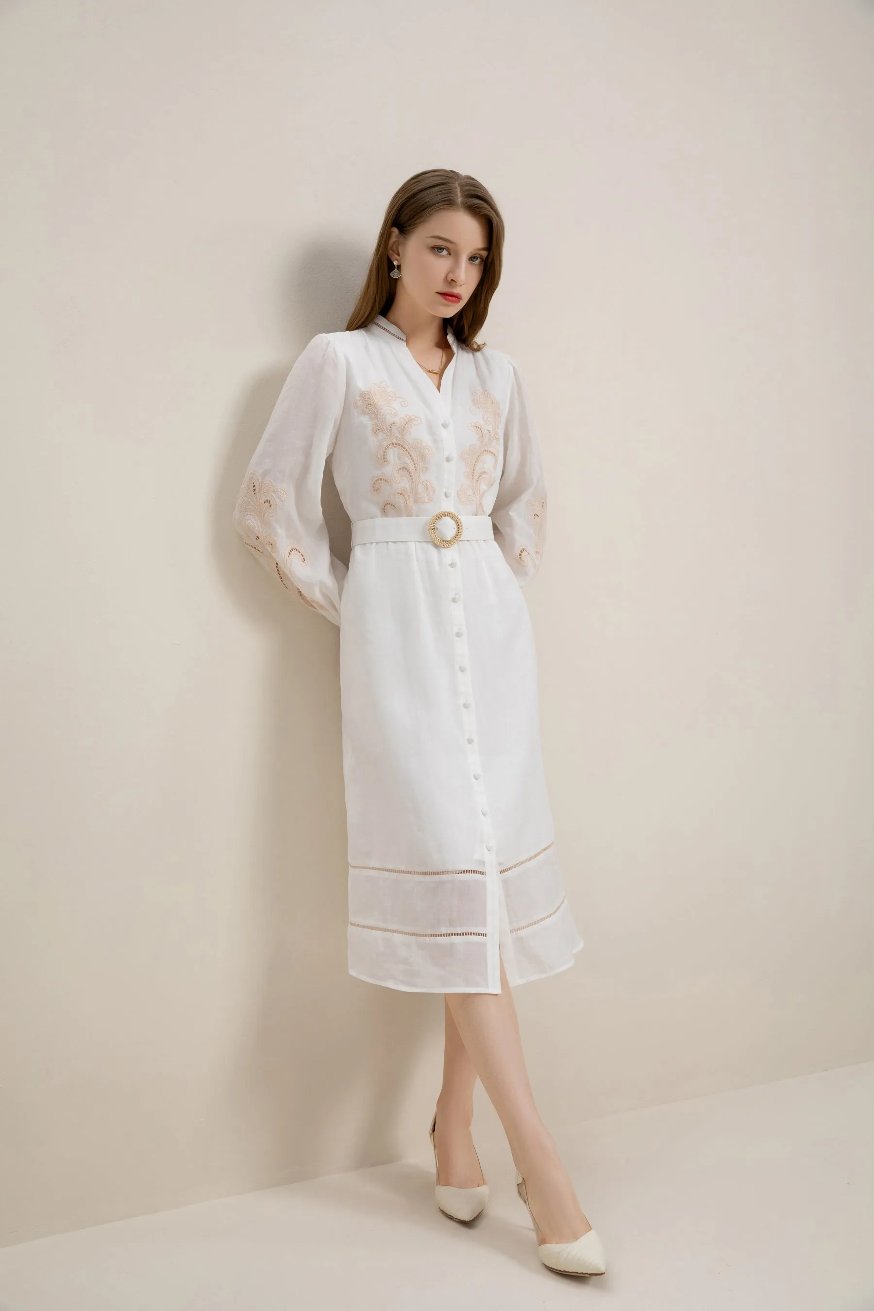 GDS Alexandra Linen Dress | White