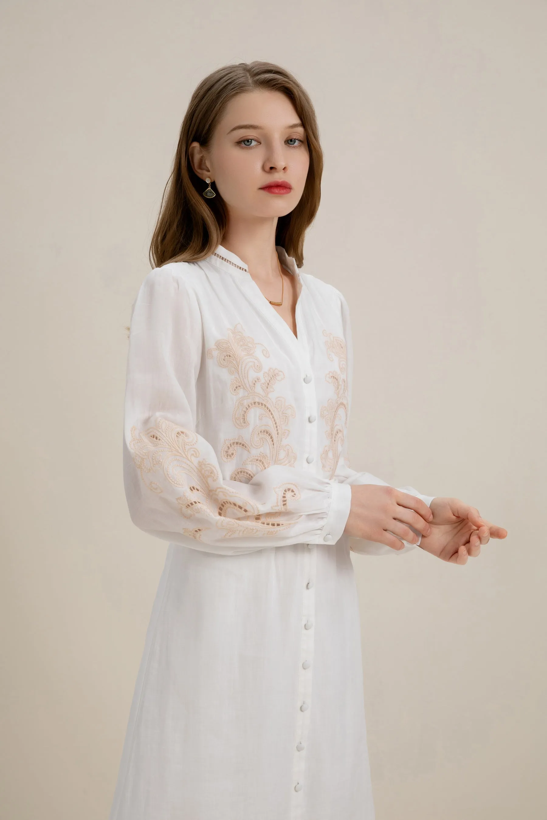 GDS Alexandra Linen Dress | White