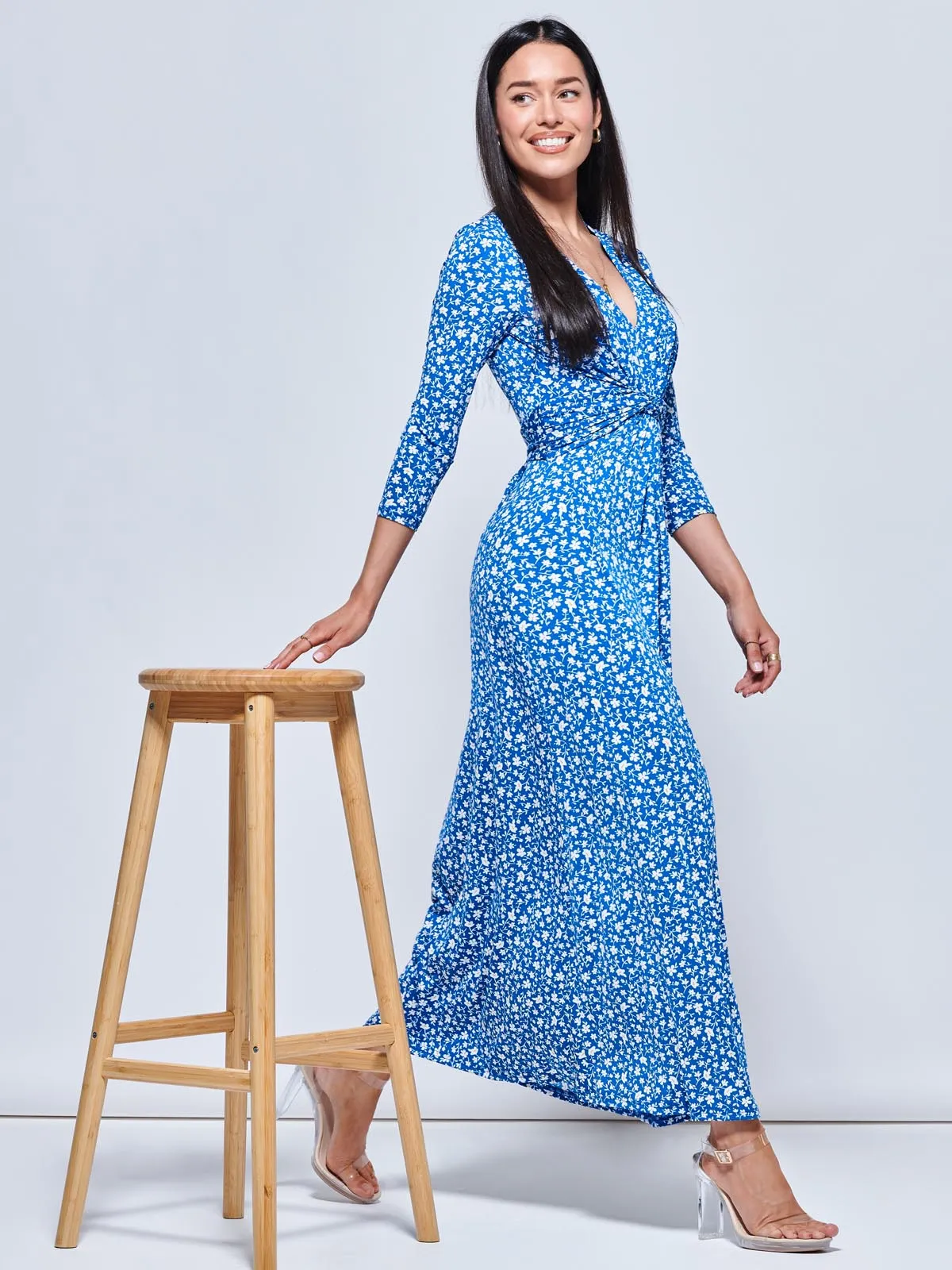 Hayat Twist Front Jersey Maxi Dress, Blue Floral