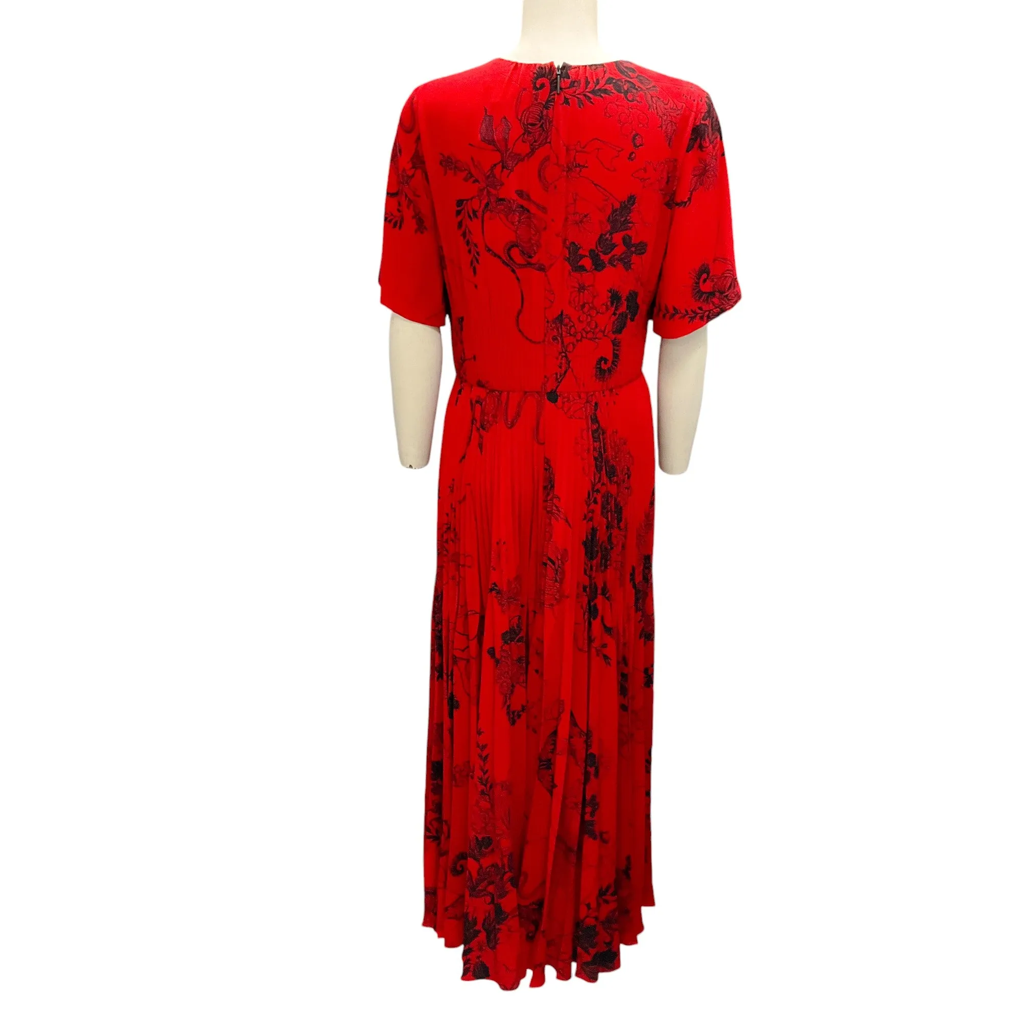 Jason Wu Collection Red / Black Printed Pleated Short Sleeved Maxi Dress