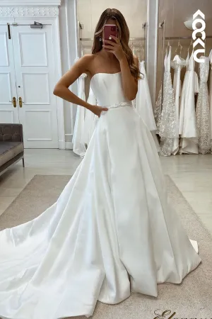 K1990 - Classic & Timeless Off-Shoulder Sleeveless A-Line Satin Wedding Dress