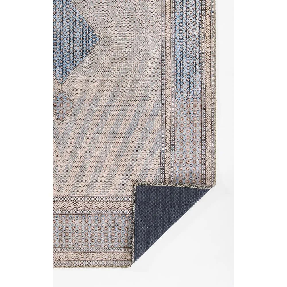 Large Turkish Modern Geometric Blue & Beige Area Rug