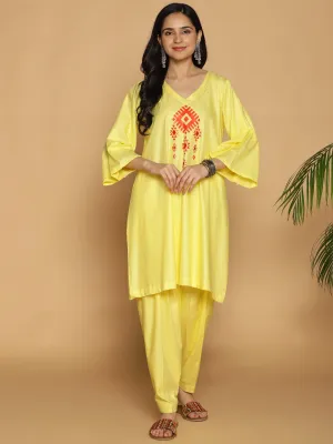 Lemon Rayon Kurti - Honeycomb