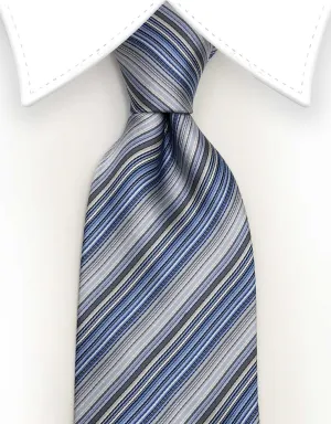 Light Blue, Silver, White and Charcoal Thin Stripe Tie