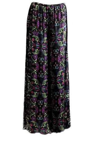 Lime green Hot Pink accents Black Palazzo Trouser Charmeuse Silk 100% with elastic waist Fit UK Size 6 - 10 by I LOVE LOLA London