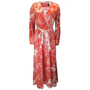 Mary Katranzou Red / White Ithaki Printed Belted Long Sleeved Two-Tone Poly Twill Maxi Dress