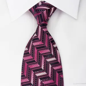 Mila Schon Rhinestone Silk Necktie Purple Chevron With Sparkles