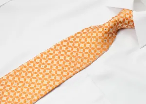 Nina Ricci Silk Necktie Tie Geometric Quatrefoil On Orange With Crystal Rhinestone