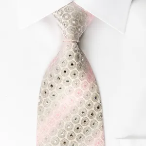 Nina Ricci Silk Tie Pink Silver Geometric On White With Crystal Rhinestones