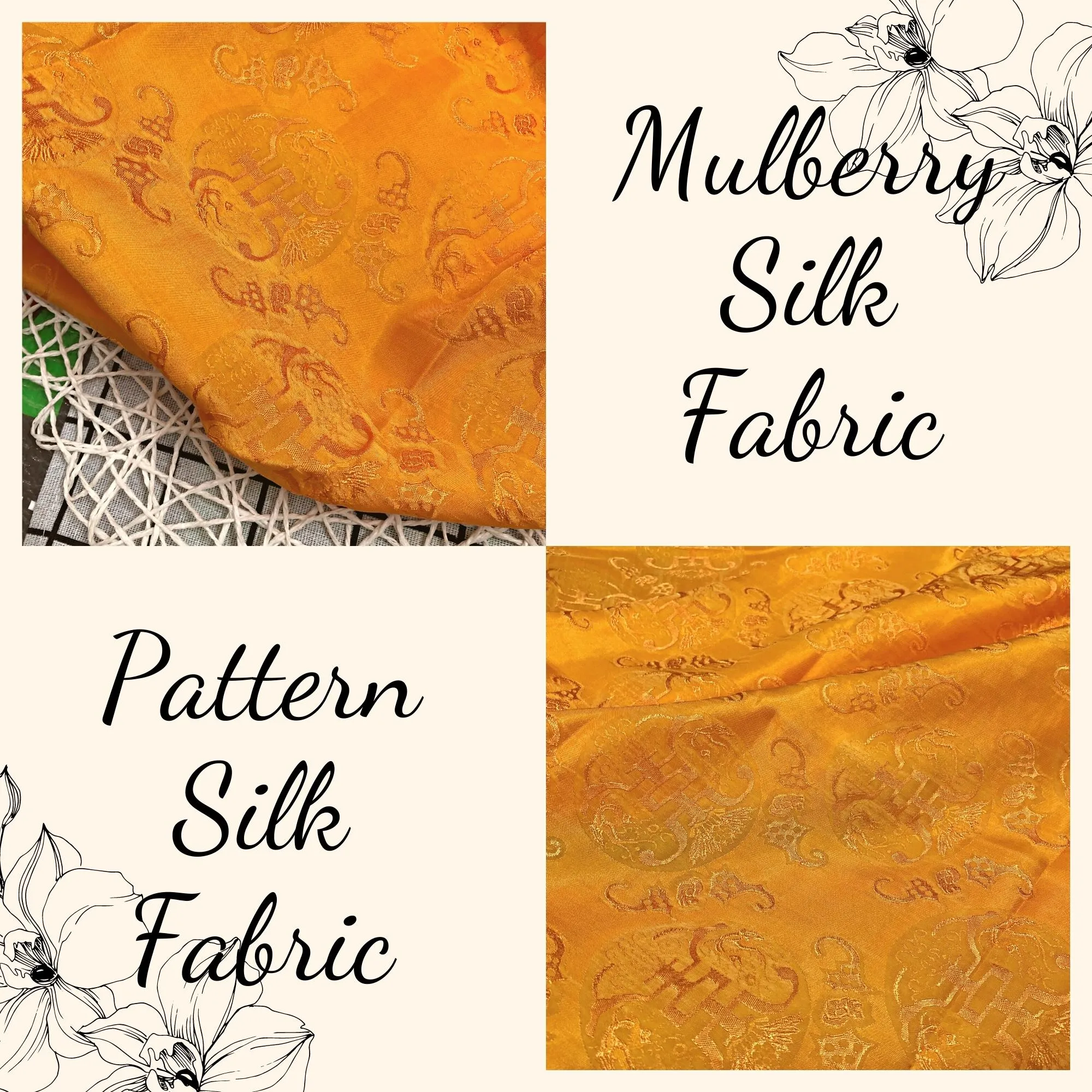 PATTERN MULBERRY SILK fabric by the yard - Yellow pattern silk - Handmade silk – Dress making – Silk apparel fabric