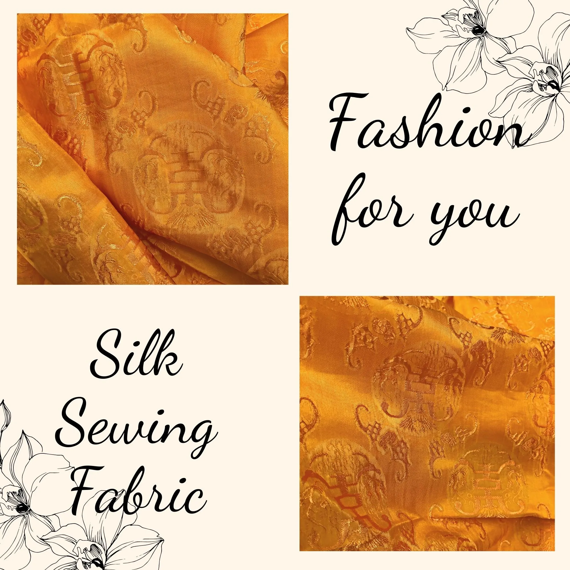 PATTERN MULBERRY SILK fabric by the yard - Yellow pattern silk - Handmade silk – Dress making – Silk apparel fabric