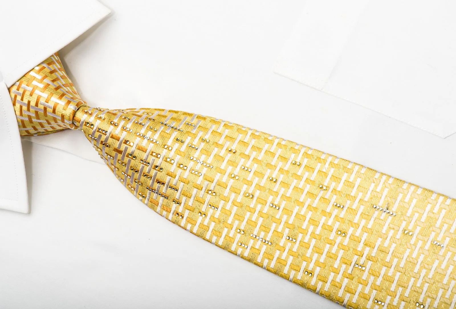 Pierre Cardin Men's Silk Tie Weave On Yellow Sparkling With Rhinestones