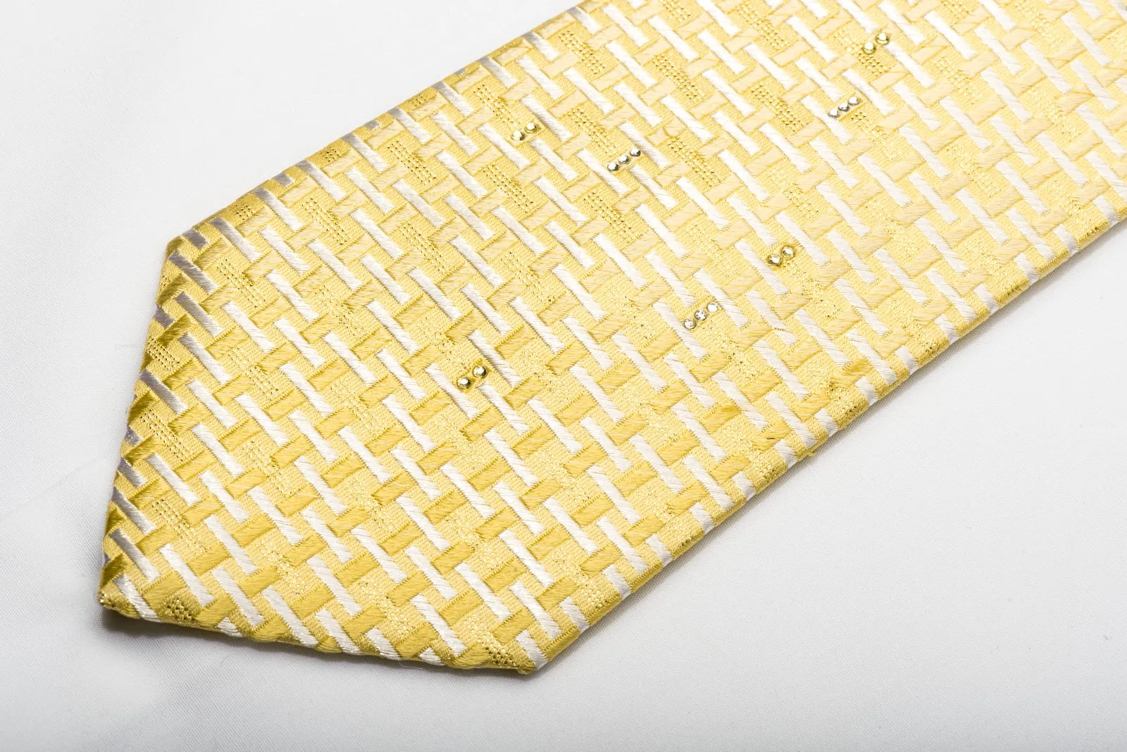 Pierre Cardin Men's Silk Tie Weave On Yellow Sparkling With Rhinestones