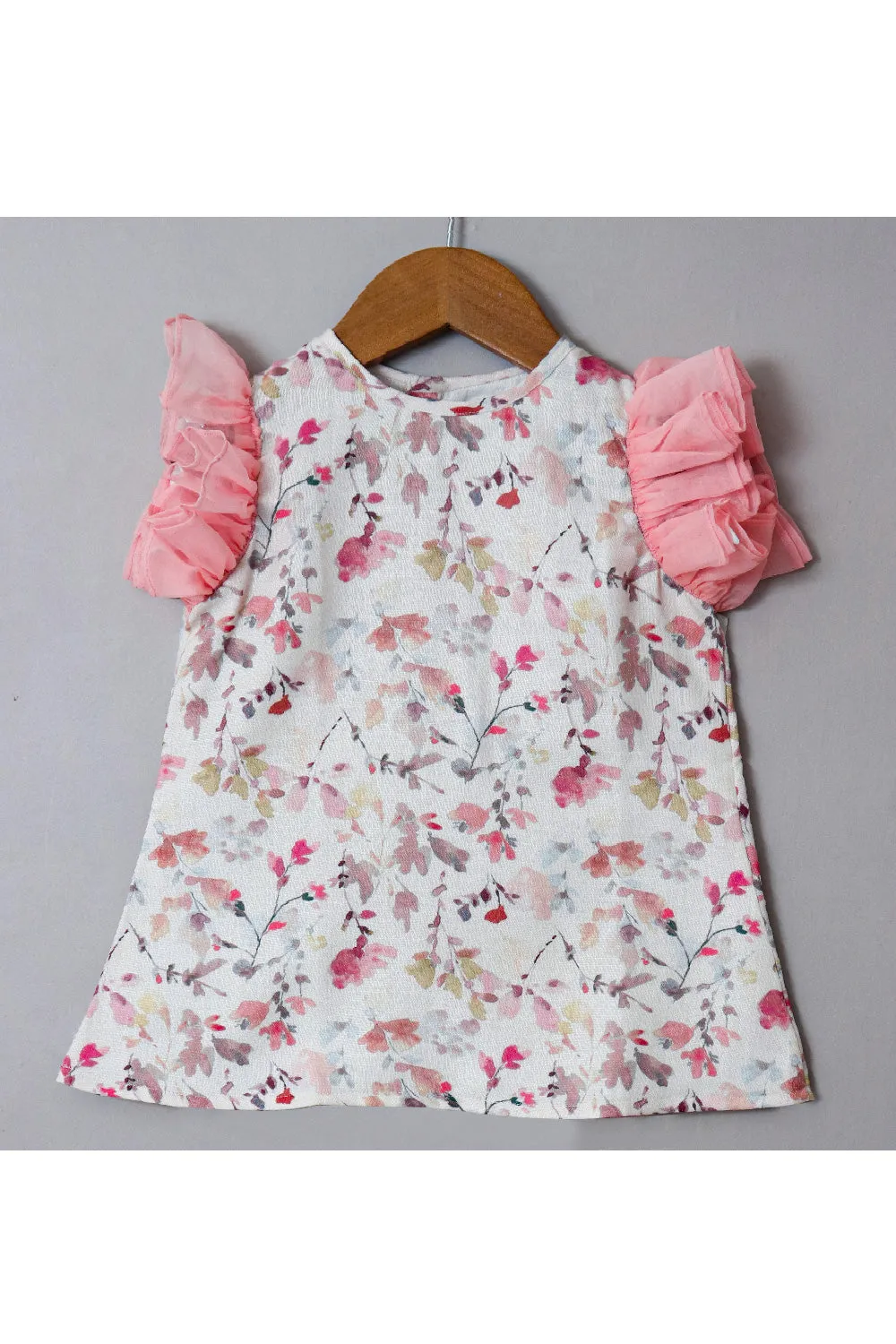 Pink Floral Printed Linen A-Line Dress