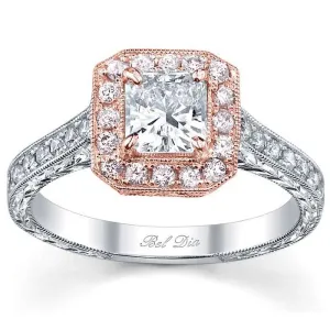 Princess Rose Gold Halo Engagement Ring with Pink Diamonds