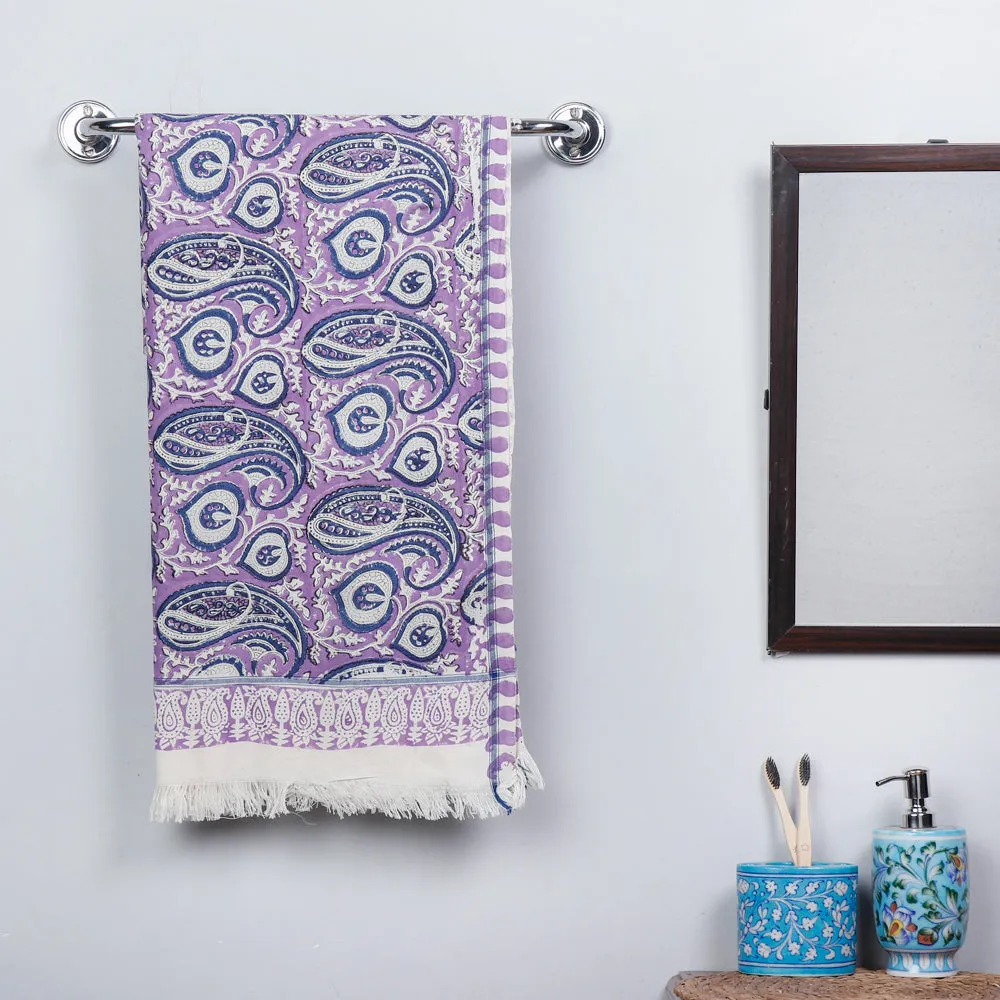 Purple - Sanganeri Block Printed Handloom Cotton Towel