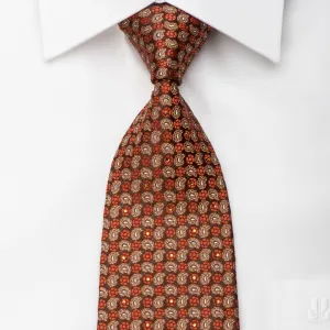 Renoma Men's Rhinestone Silk Necktie Orange Yellow Foulard Paisley On Brown With Silver Sparkles