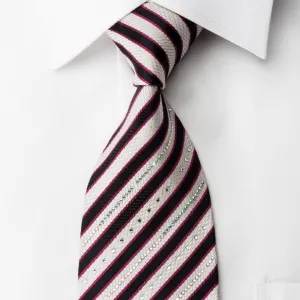 Renoma Silk Necktie Blue Red Striped On White With Rhinestones