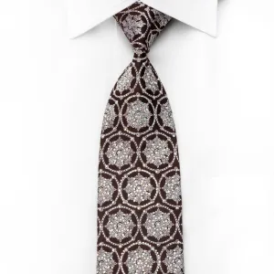 Roberta di Camerino Men's Crystal Necktie Silver Medallions On Brown Silk With Silver Sparkles