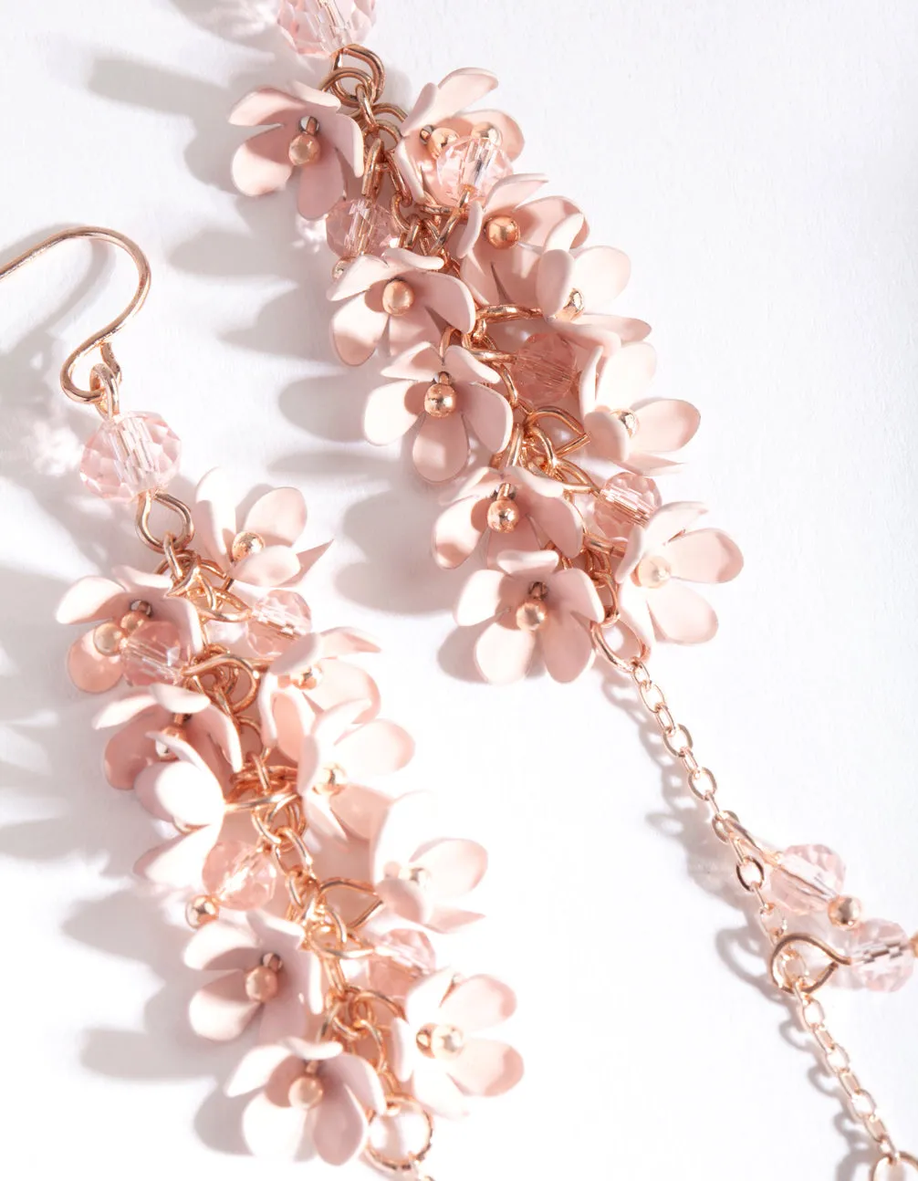 Rose Gold Pink Flower Cluster Drop Earrings