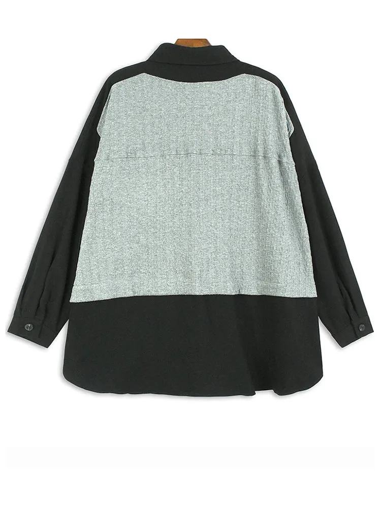 TEEK - Khaki Knitting Color-Block Blouse