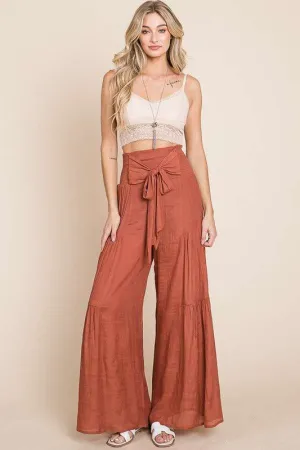 TEEK - Plus Size Tied Front Ruched Waist Pants