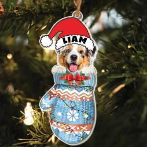 Teesdily | Custom Australian Shepherd In Gloves Ornament Christmas, Dog Winter Glove Christmas Ornament 2D, Dog Mom Dog Lover Gift