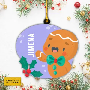 Teesdily | Customized Christmas Cookie Hanging Ornament Merry Christmas Car Pendant Hanging Custom Name Ornament Two Sided Baby First Christmas Gifts