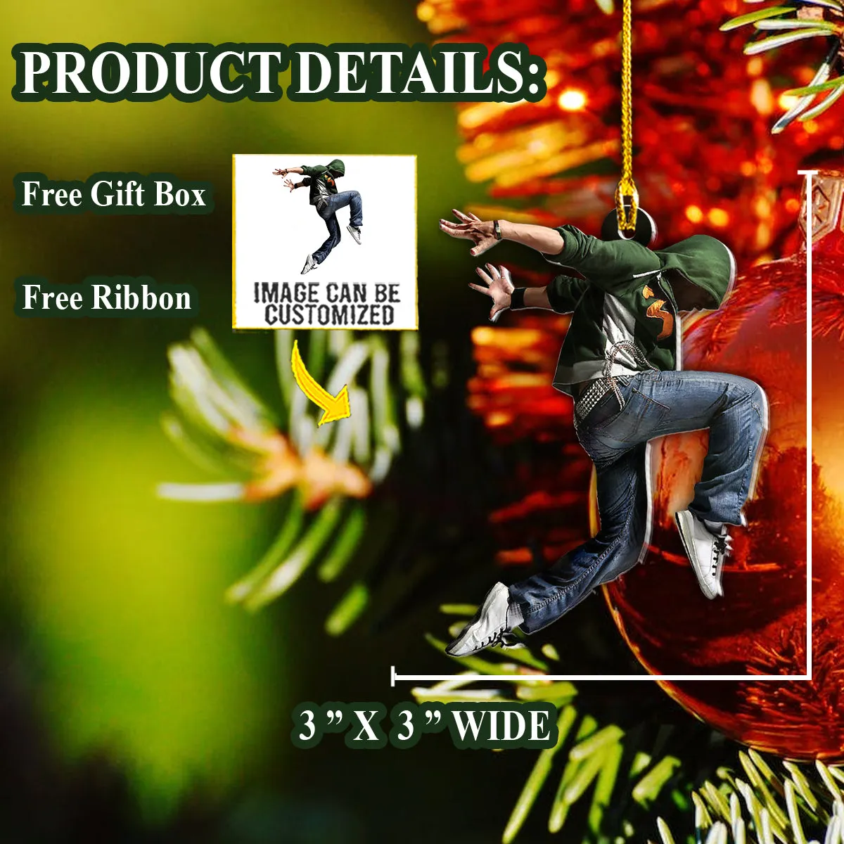 Teesdily | Customized Photo Dancer Christmas Ornament Dancing Boy Ornament Christmas Decoration Gift Custom Photo Ornament For Dancing Lovers