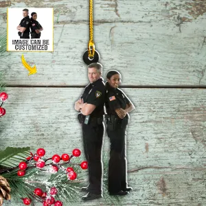 Teesdily | Customized Police Officer Couple Christmas Hanging Ornament First Christmas As A Police Ornament Personalized Photo Ornaments 2 Sided