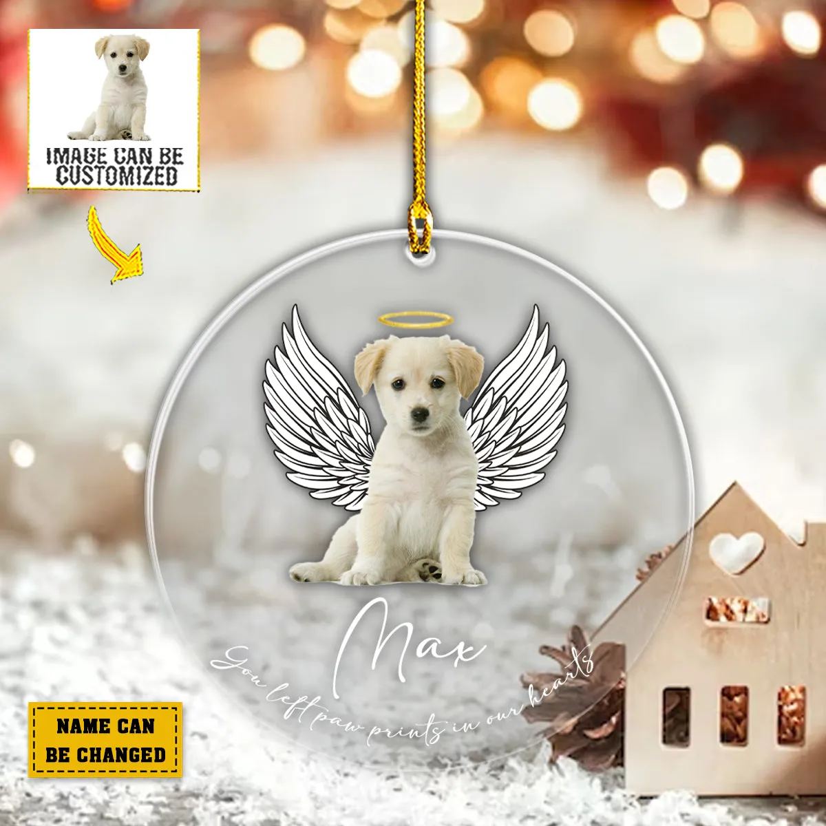 Teesdily | Dog'S Memorial Custom Photo Ornament, Personalized Pet Memorial Photo Car Pendant Hanging, Pet Loss Gifts, Angel Dog With Wing Car Charms