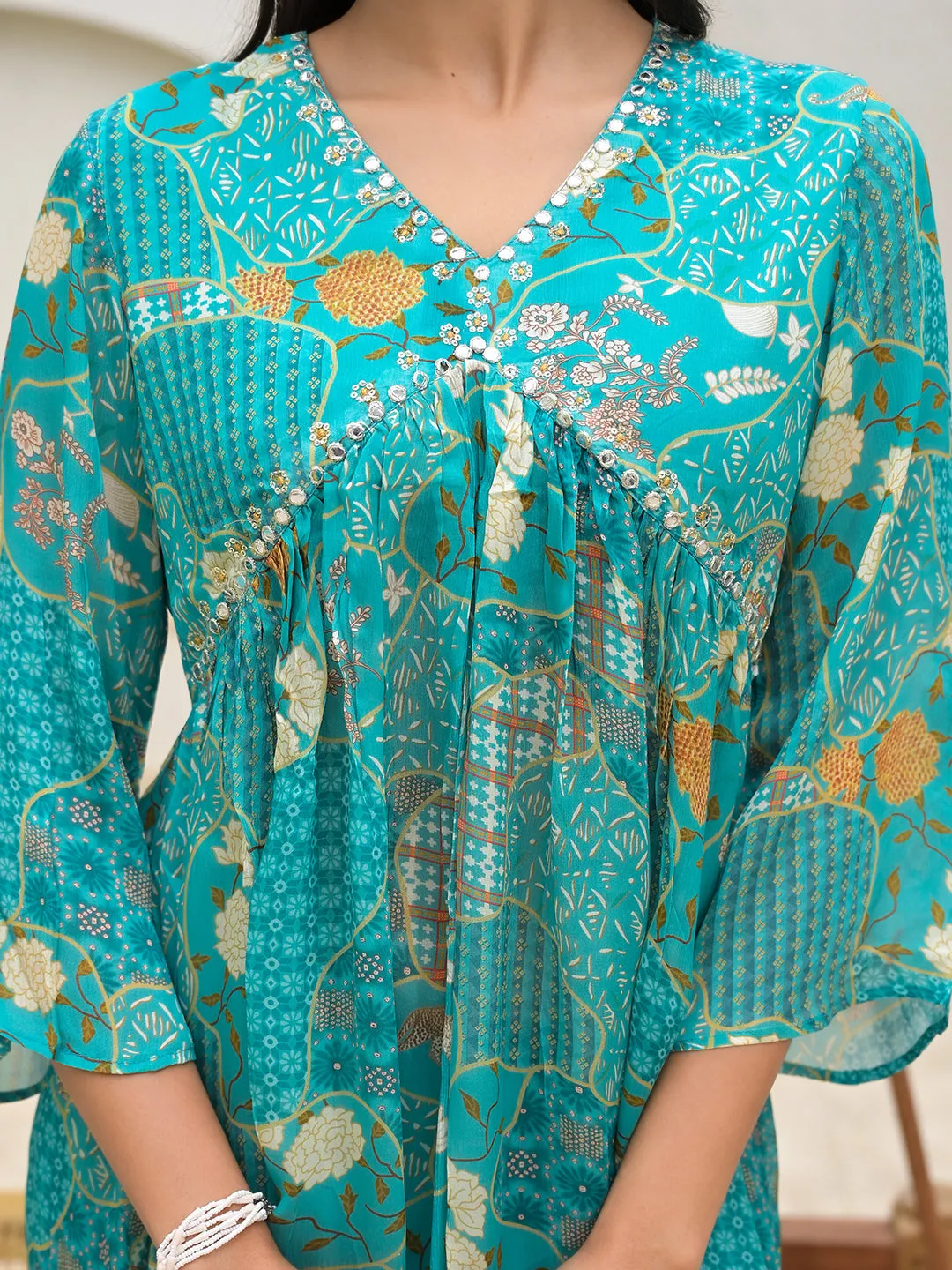 Turquoise Digital Print Muslin Co-Ord Set