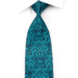 Vito Rufolo Men's Crystal Rhinestone Silk Necktie Damask On Teal With Silver Sparkles