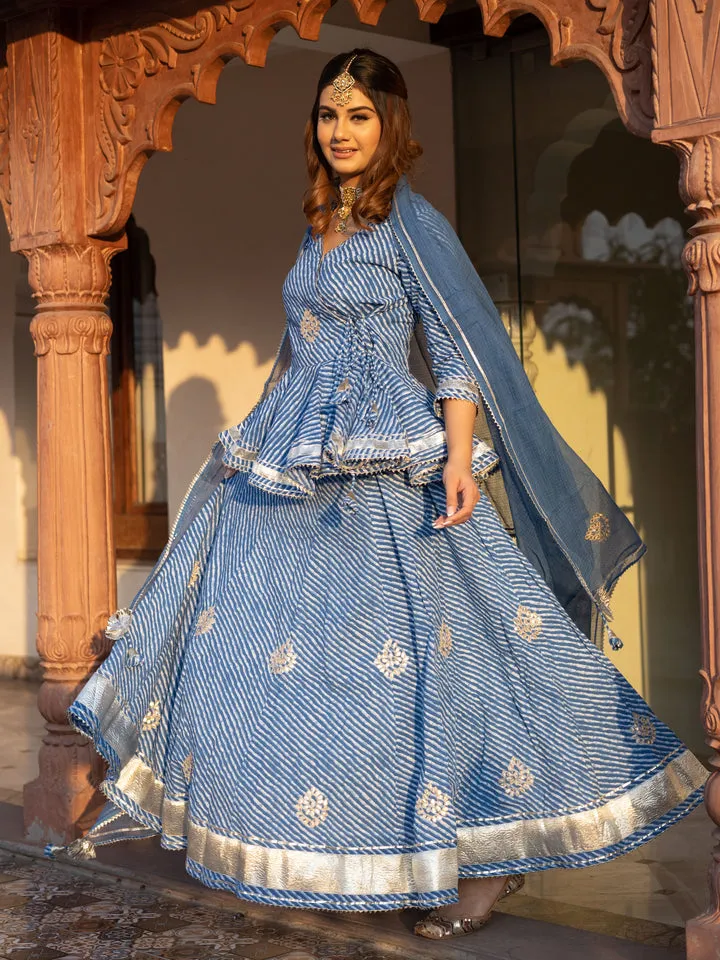 Women Blue Lehriya Lehenga Dupatta Set